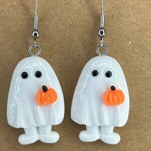 Ghost Earrings with Orange Pumpkin
